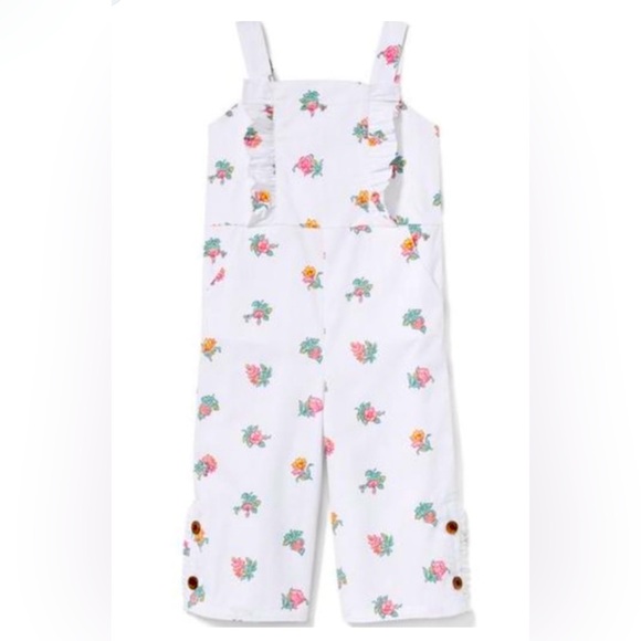 Janie and Jack Girls' White Floral Jumpsuit Decorative Button